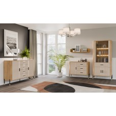 Kumode ar durvīm DANTE DT11, Ozols cremona/Kašmirs matēts/Zelts